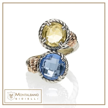Anello Nodi cerchio intreccio 2 pietre